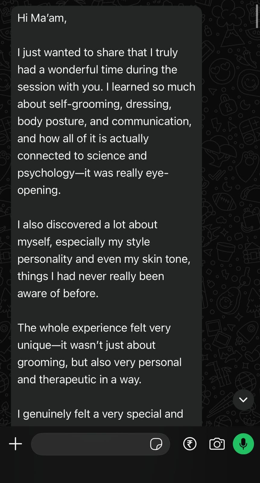 WhatsApp review from Doctor